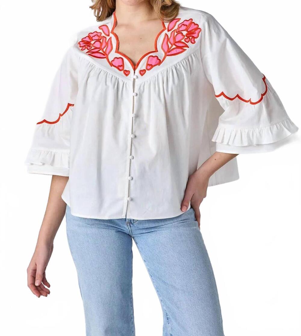 NEW CROSBY BY MOLLIE BURCH ity embroidered blouse in ivory